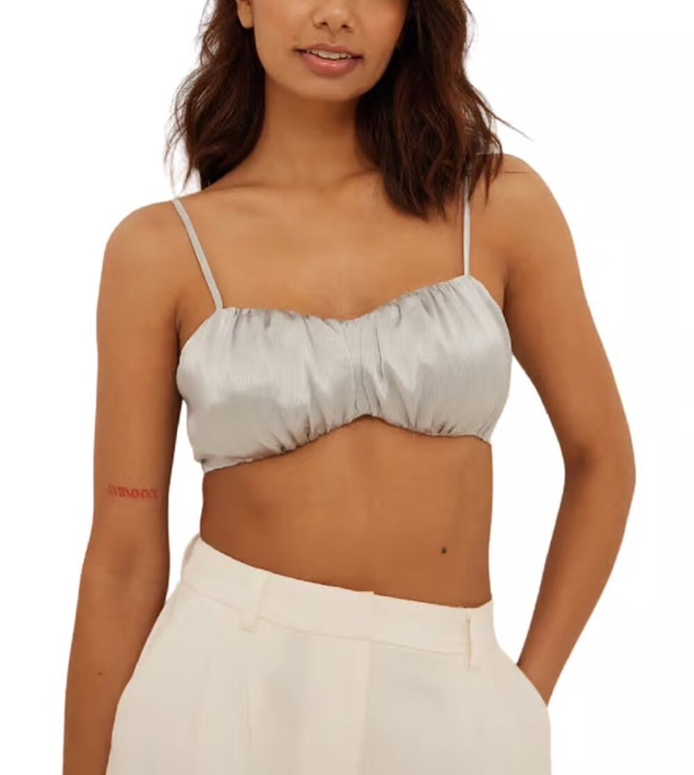 NA-KD NWT Gathered Front Crop Top Tank Top Sz S/EU 36 Silver Shiny